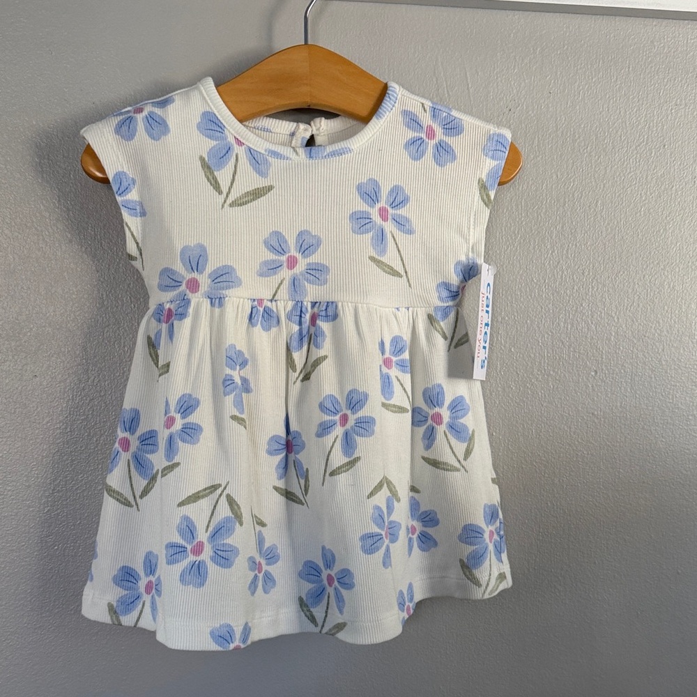 Carter's Baby Dress with Blue Floral Pattern and Ribbed Fabric